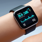 A gender-neutral individual actively engaging with health technology, perhaps looking at a futuristic smartwatch or smartphone displaying personal biometric data (heart rate, sleep, activity levels). The setting should be modern and clean, with subtle digital elements or light trails representing data flow, conveying empowerment, proactivity, and seamless integration of tech into daily life for preventive health. Focus on a sense of personal control and well-being.